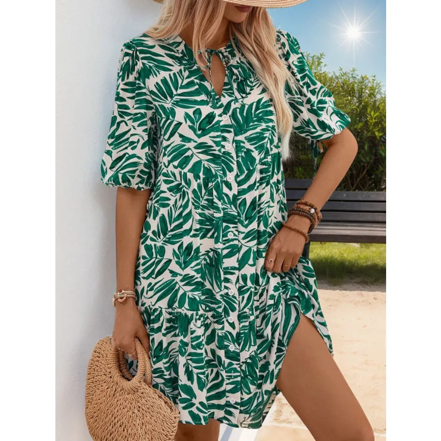 Ruffled Printed Half Sleeve Mini Dress