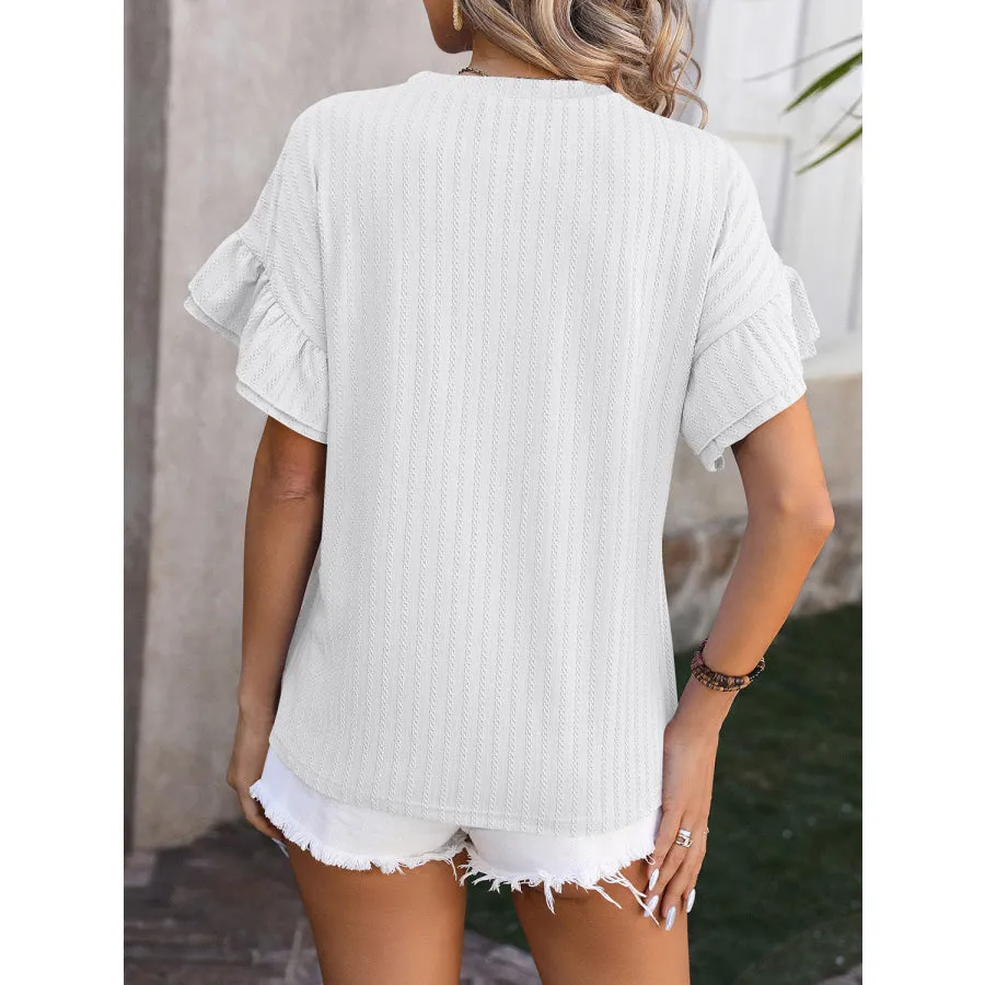 Ruffled Round Neck Short Sleeve Top