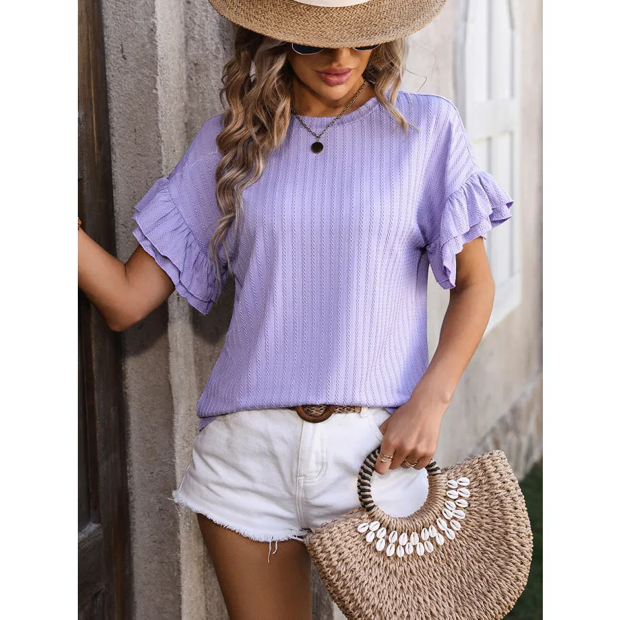 Ruffled Round Neck Short Sleeve Top