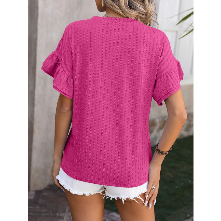 Ruffled Round Neck Short Sleeve Top