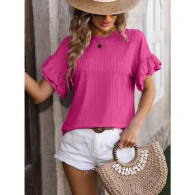 Ruffled Round Neck Short Sleeve Top