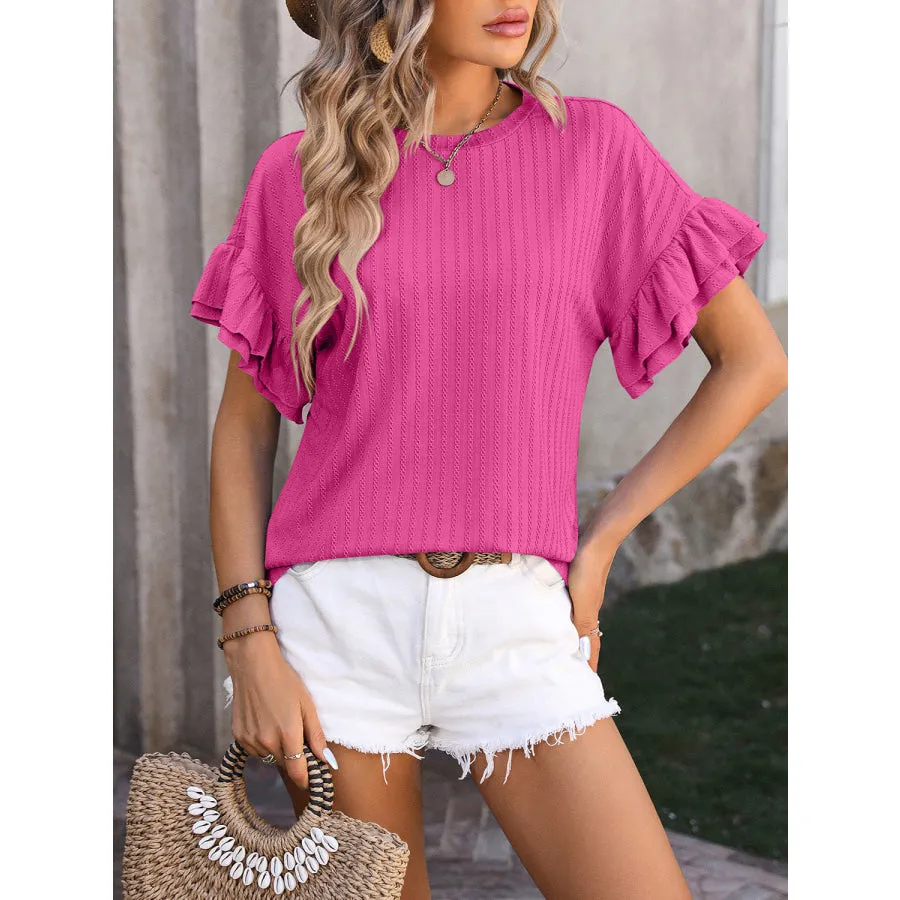 Ruffled Round Neck Short Sleeve Top