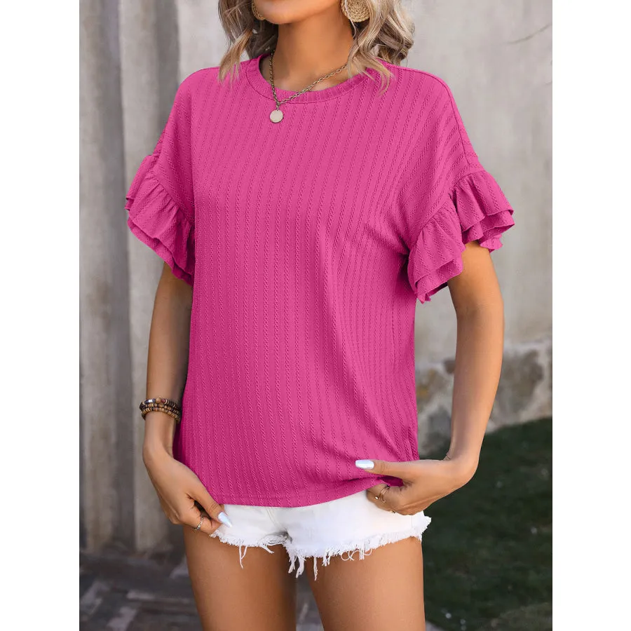 Ruffled Round Neck Short Sleeve Top