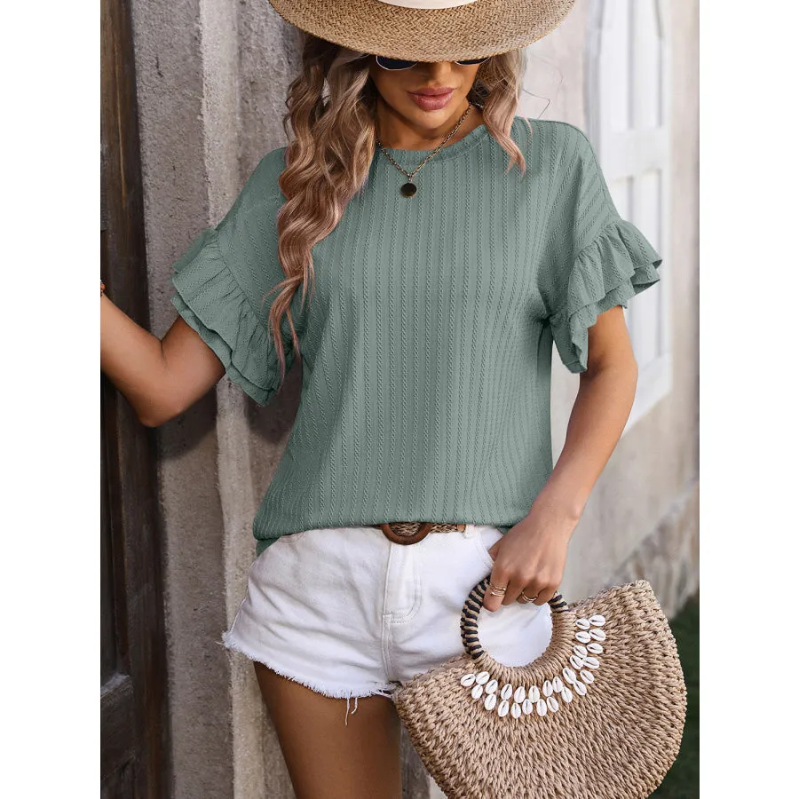 Ruffled Round Neck Short Sleeve Top