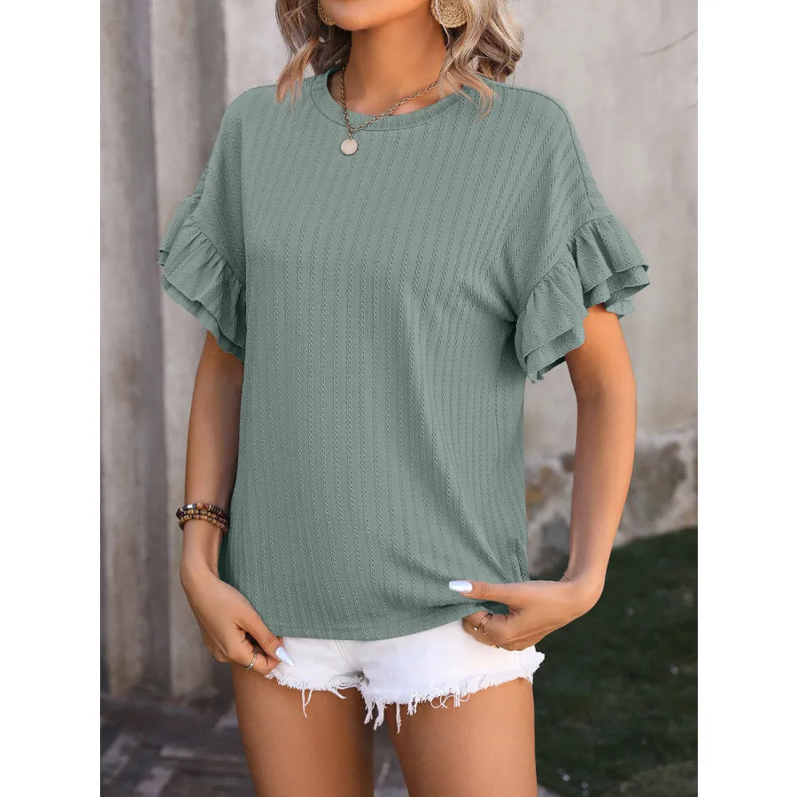 Ruffled Round Neck Short Sleeve Top