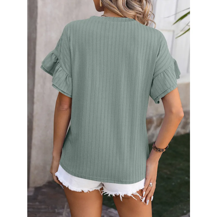 Ruffled Round Neck Short Sleeve Top