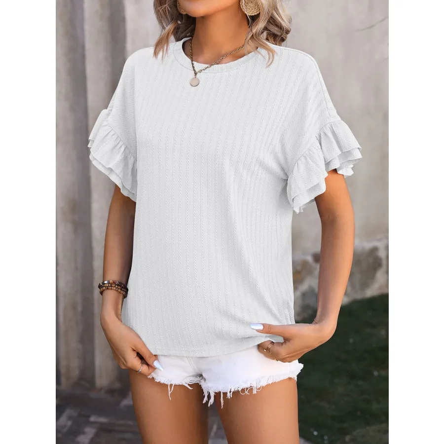 Ruffled Round Neck Short Sleeve Top