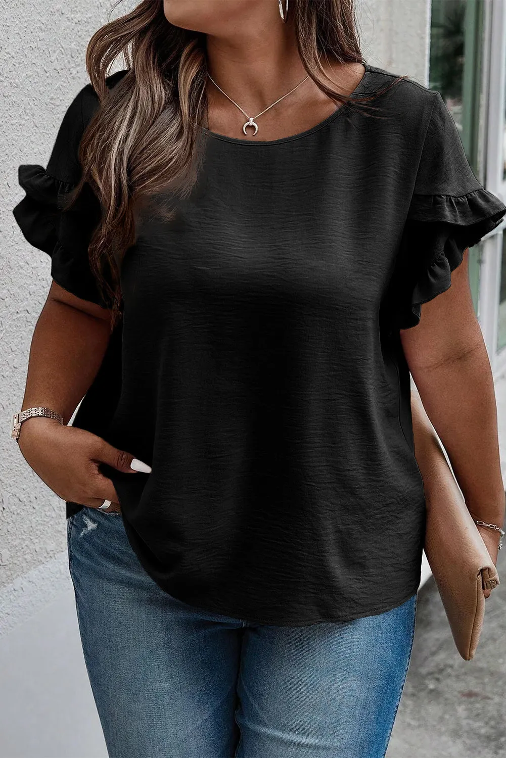 Ruffled Short Sleeve Top in Curvy Size Only