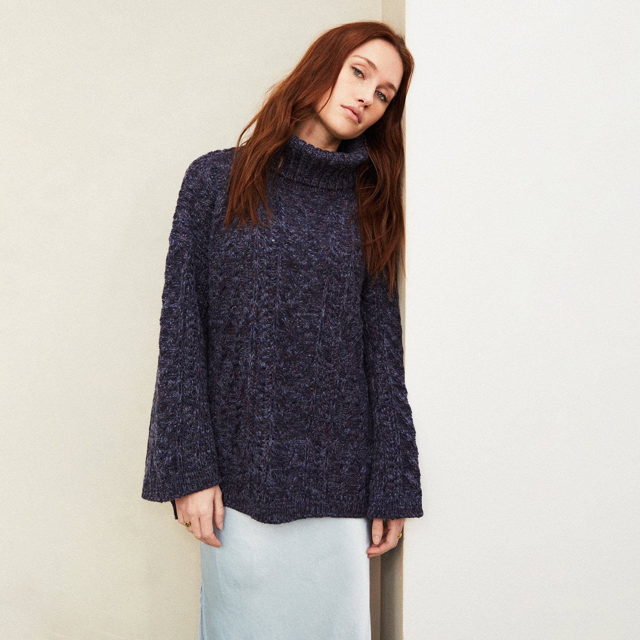 SALE Emily Cable Roll Neck Sweater | Navy