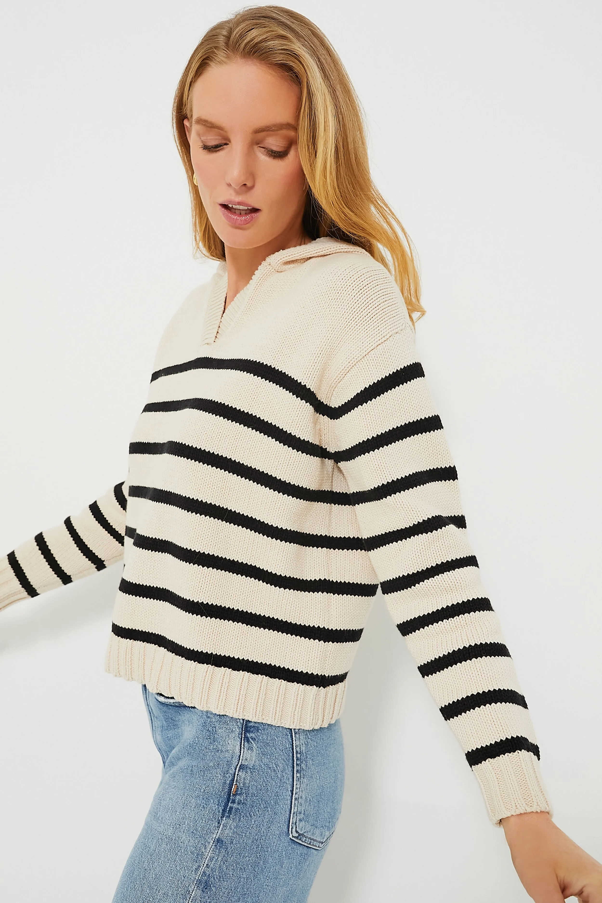 Sandstone and Black Striped Bretagne Sweater