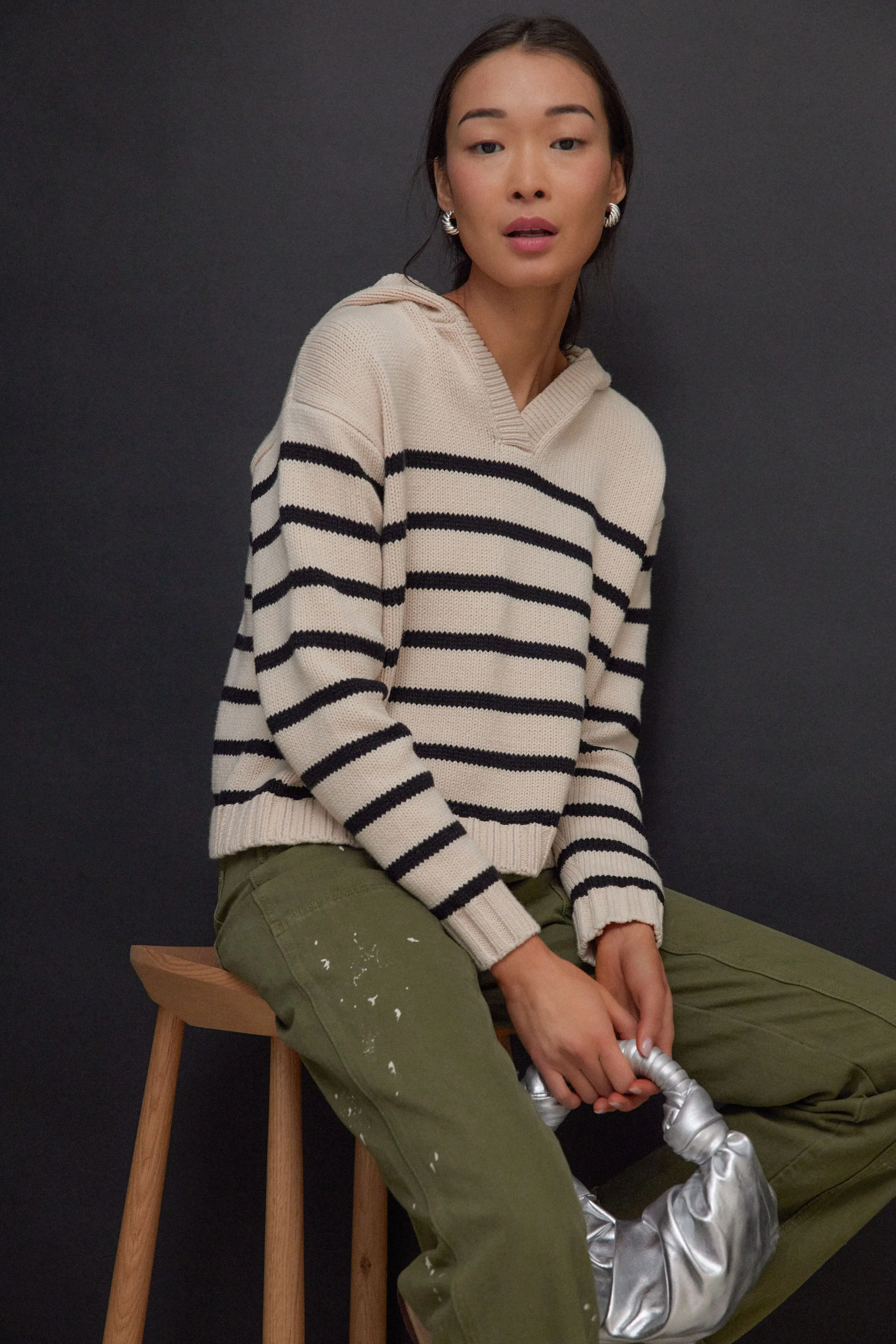 Sandstone and Black Striped Bretagne Sweater