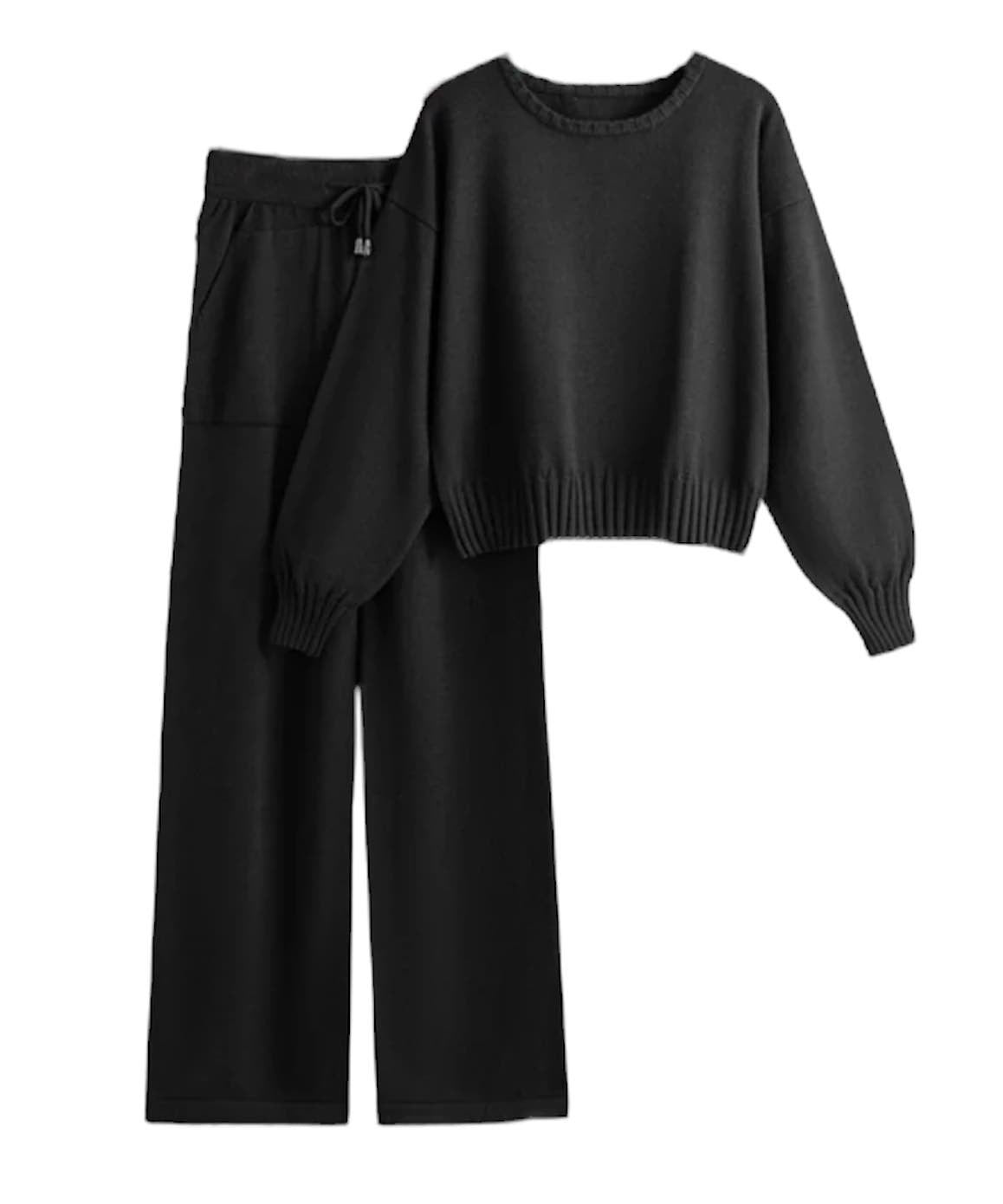 Scoop Neck Sweater And Wide Leg Trousers Knit Coord