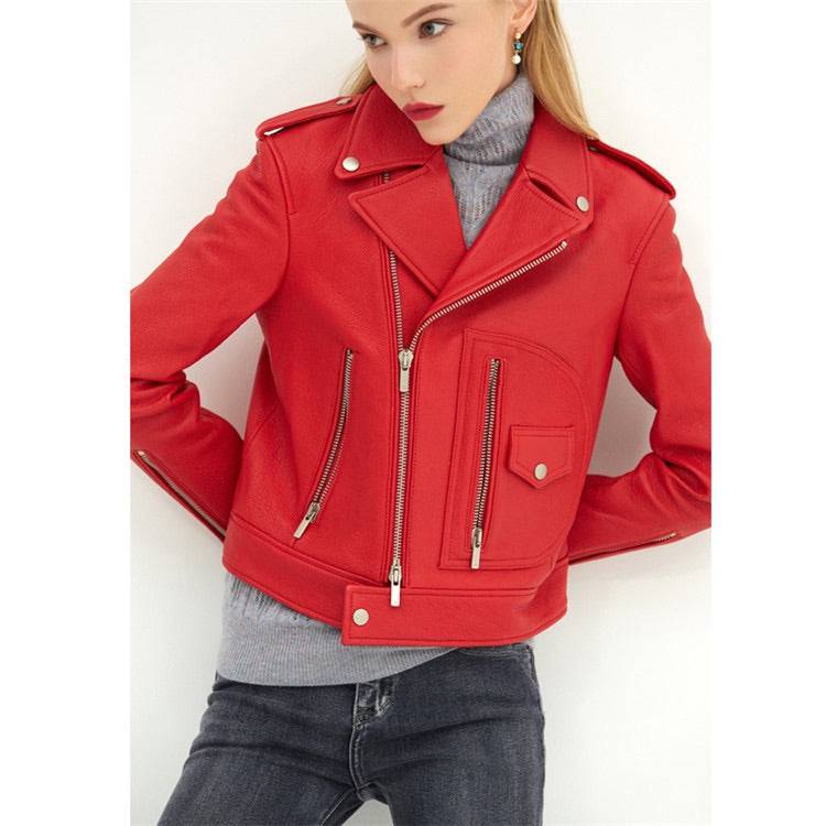 Sheepkin Leather Biker Jacket With Asymmetrical Zippers