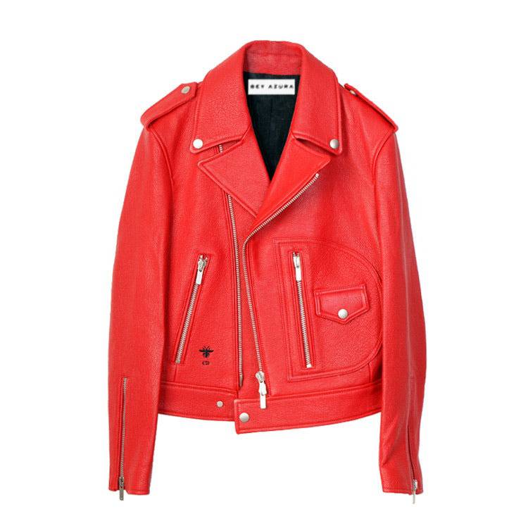 Sheepkin Leather Biker Jacket With Asymmetrical Zippers