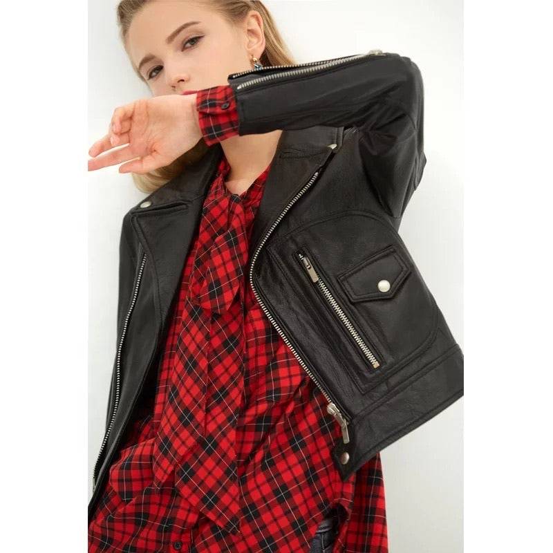 Sheepkin Leather Biker Jacket With Asymmetrical Zippers