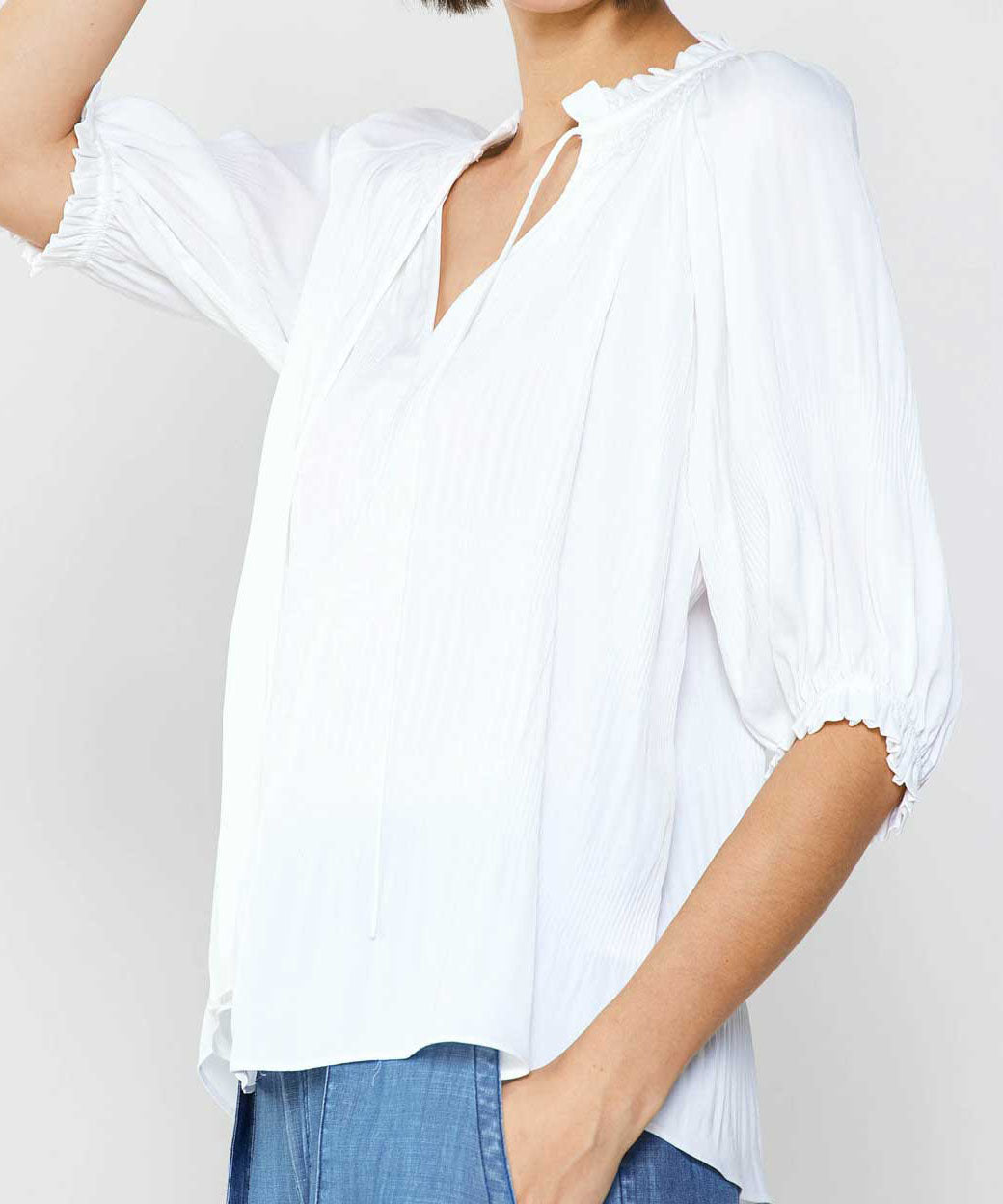 Short Sleeve Tie Front Top - Off White