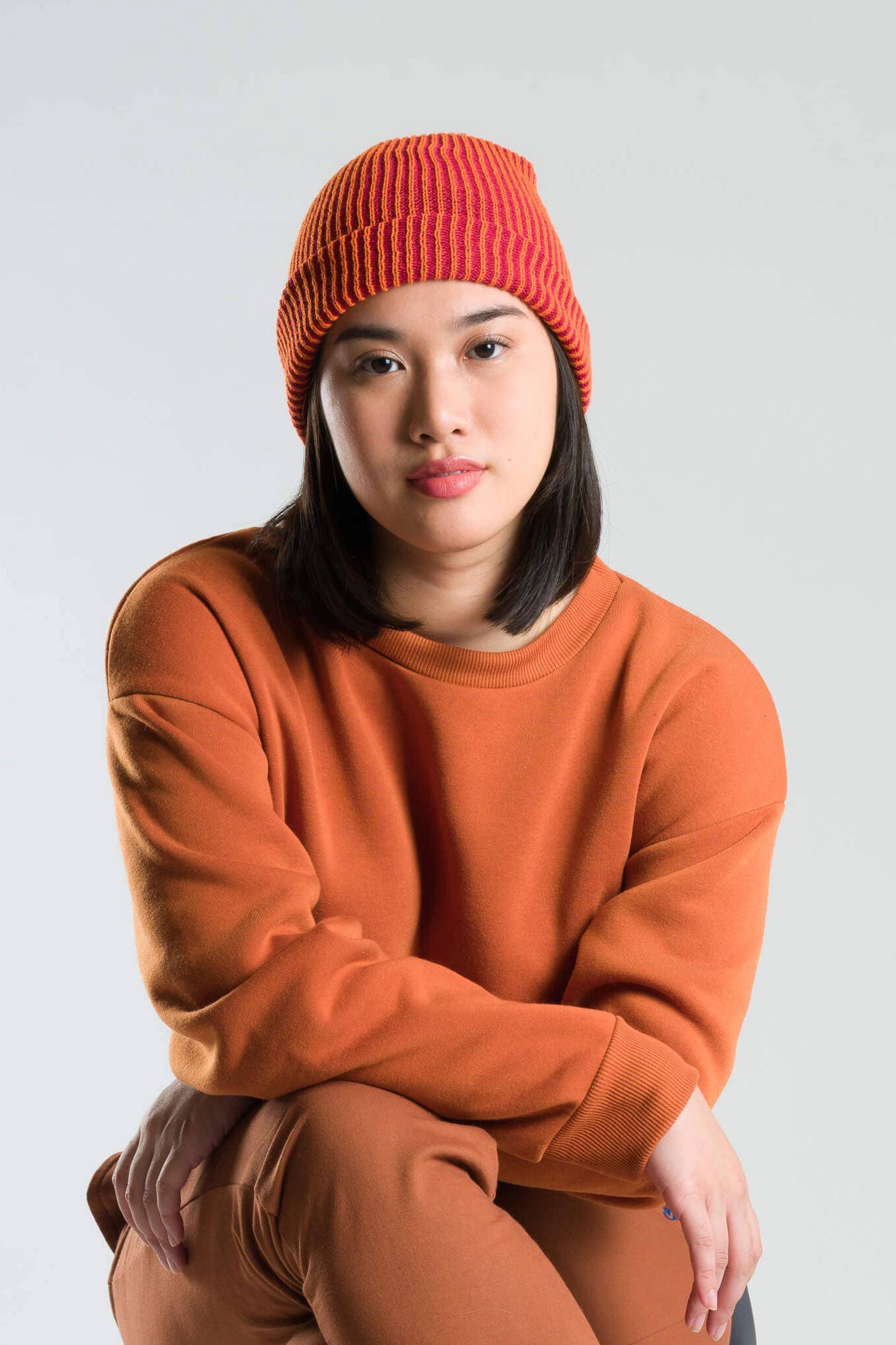 Simple Rib Knit Beanie | Red Flame