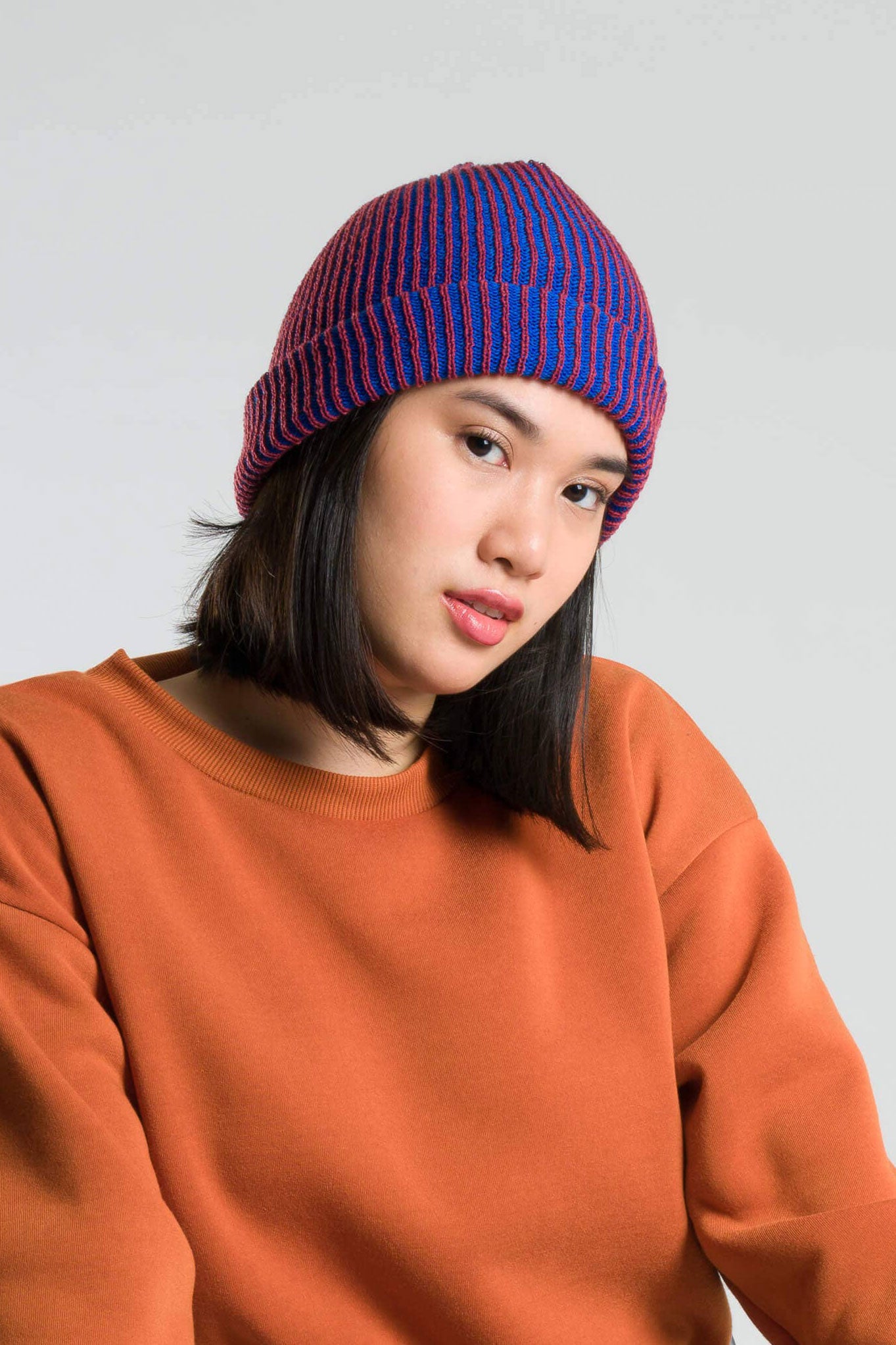 Simple Rib Knit Beanie | Ruby Cobalt