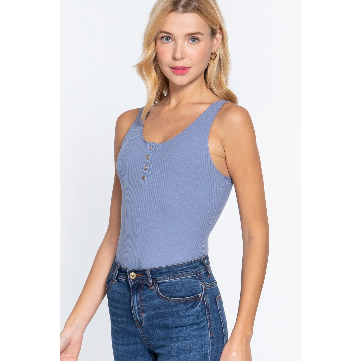 Slvless Henley Rib Knit Bodysuit