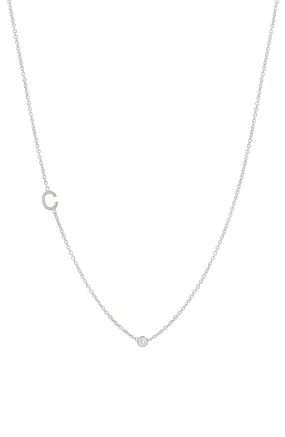 Small Asymmetrical Initial & Diamond Necklace - 14K White