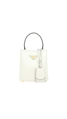 Small Saffiano Leather Panier Bag - White