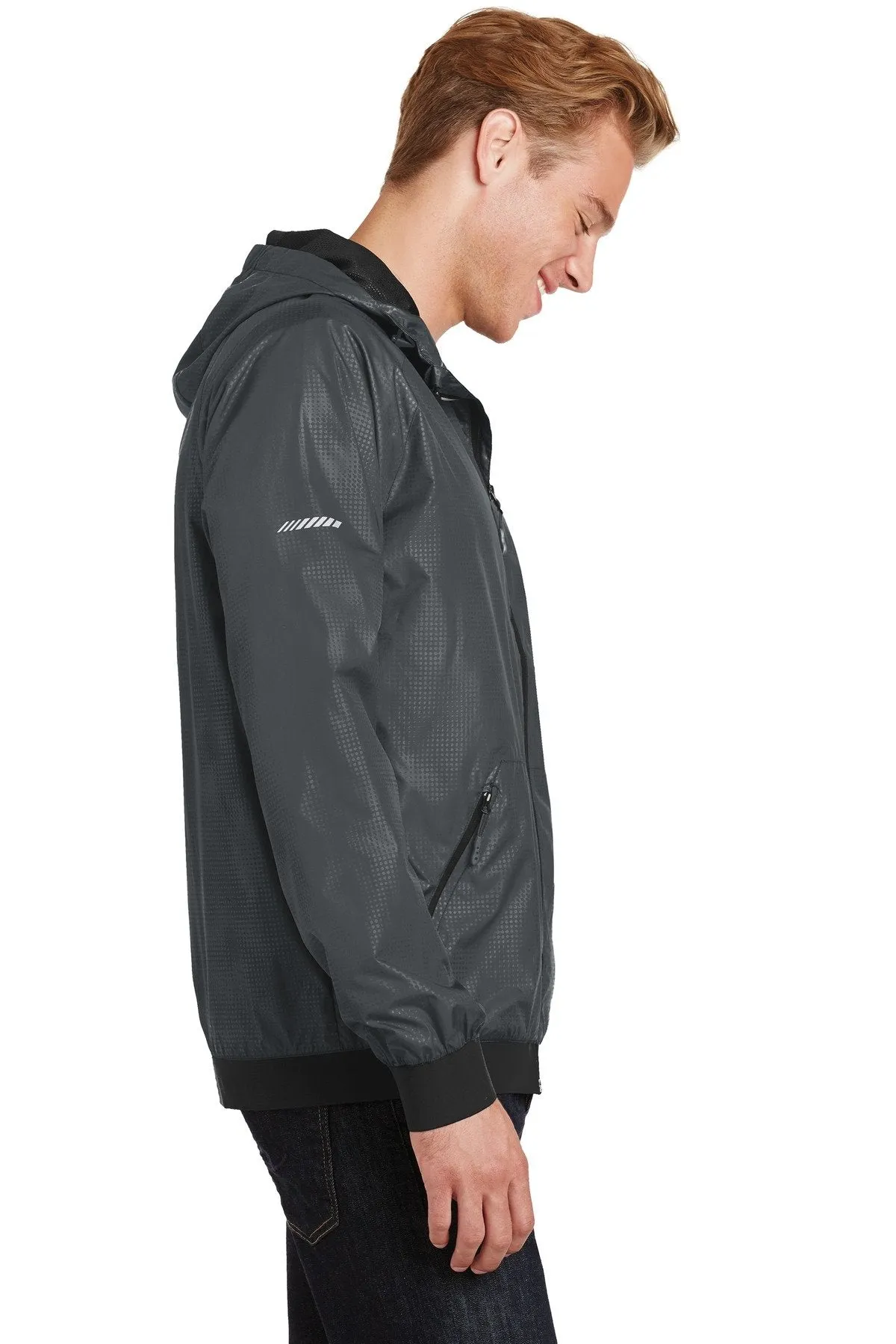 Sport-Tek Embossed Hooded Wind Jacket JST53 Graphite/ Black