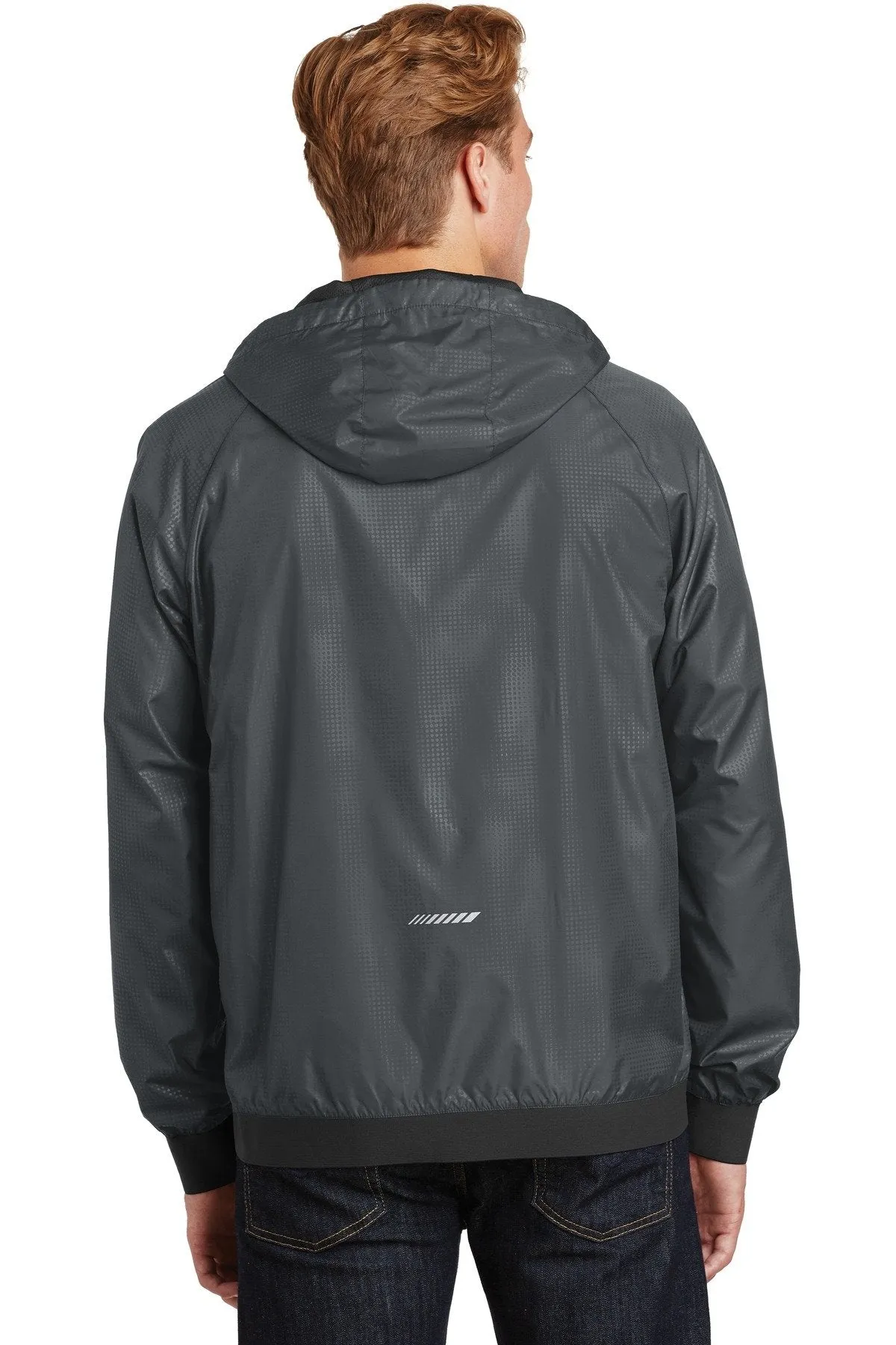 Sport-Tek Embossed Hooded Wind Jacket JST53 Graphite/ Black