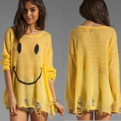 Spring WILDFOX Hole Loose Knit Sweater Smile Face Smiling Hole Pullover Sweater GS