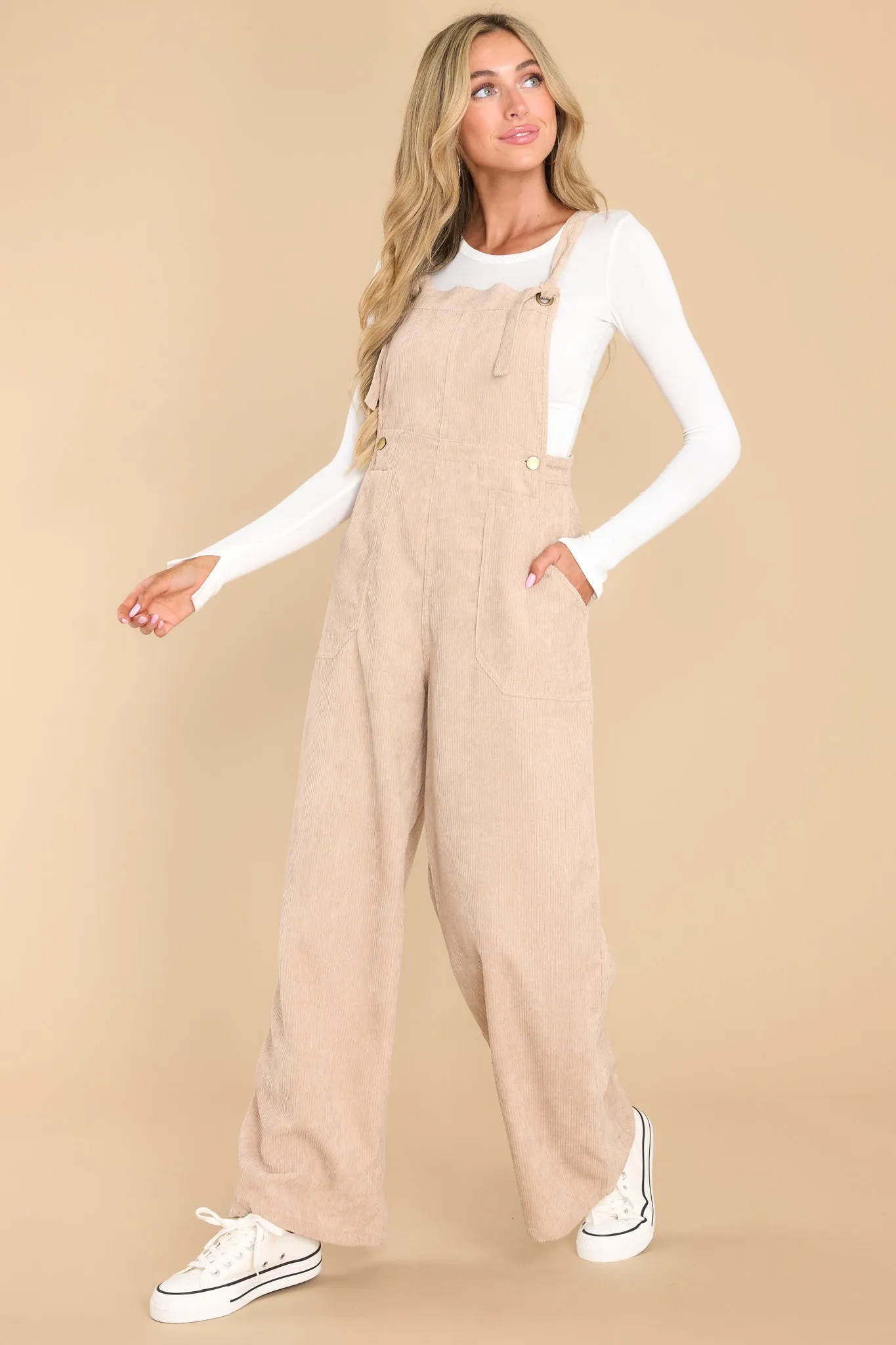 Stay Kind Beige Corduroy Overalls