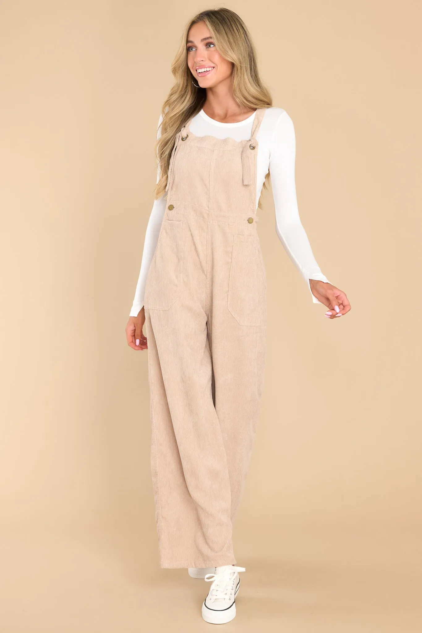 Stay Kind Beige Corduroy Overalls