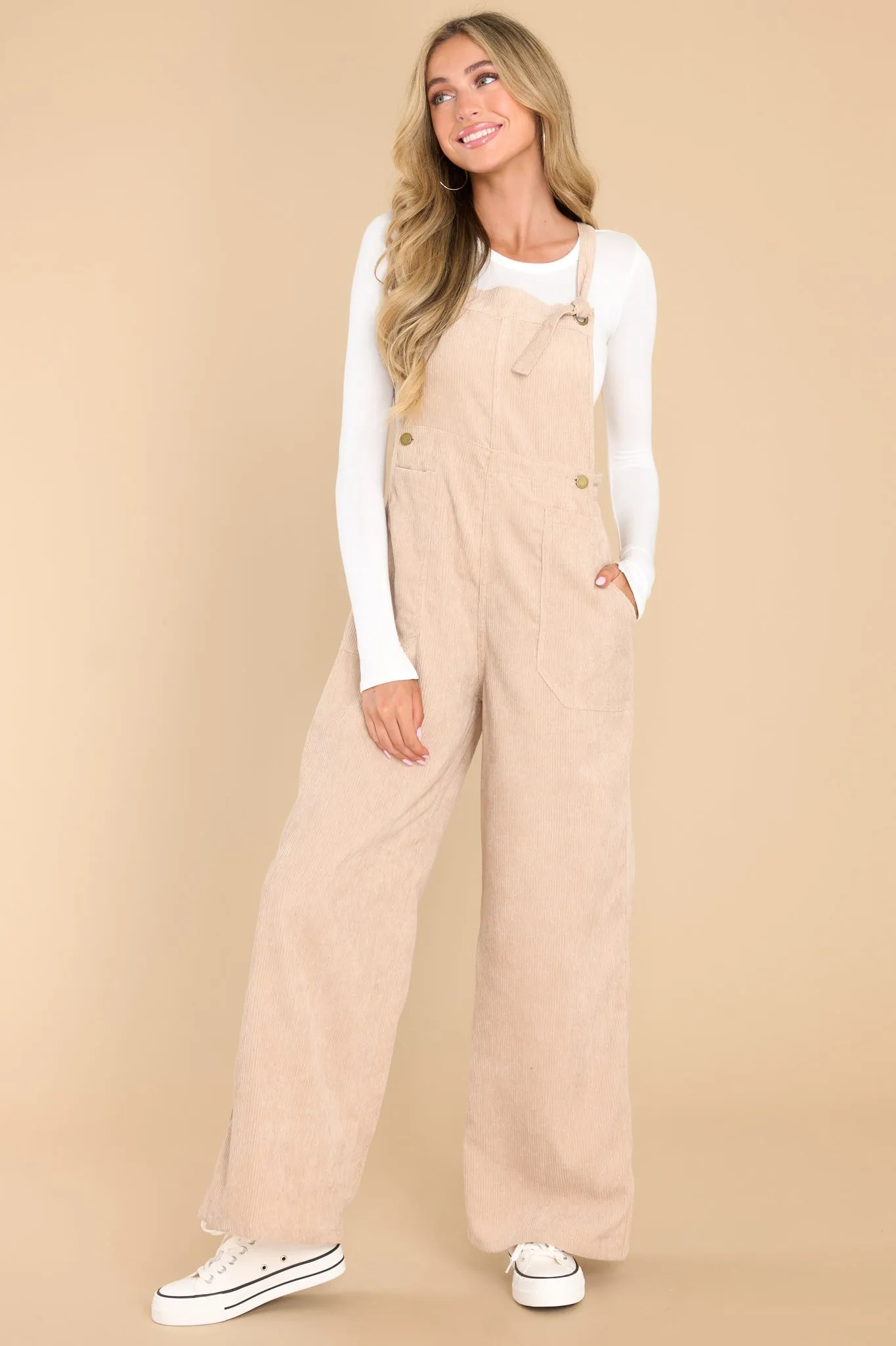 Stay Kind Beige Corduroy Overalls