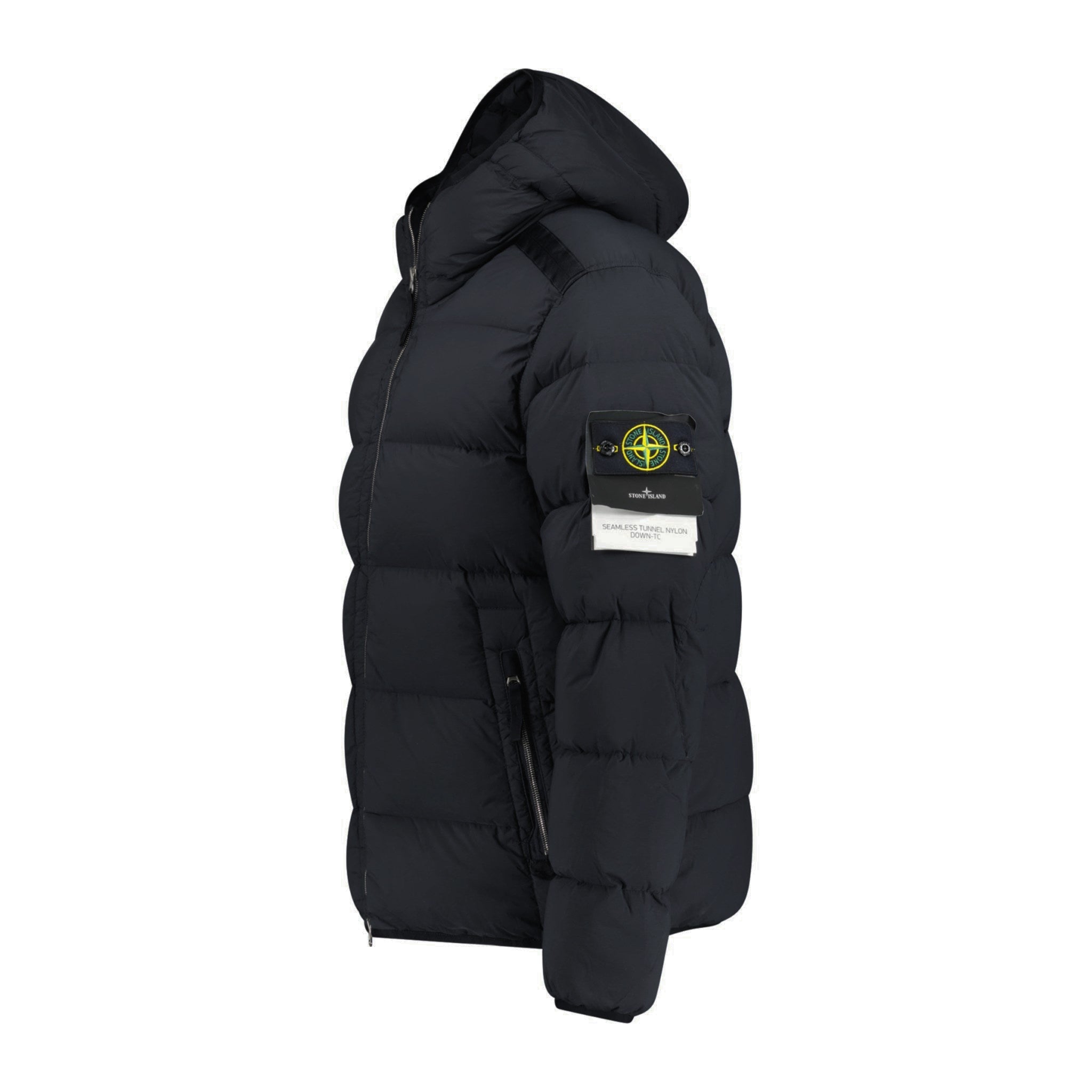 Stone Island Hooded Puffer Jacket In Seamless Tunnel Nylon Black