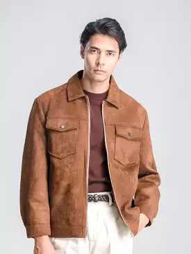 Suede Jacket with Zipper - Brown