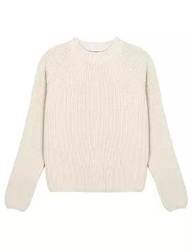 Sunspel Womens Cotton Boxy Crew Neck Sweater Ecru