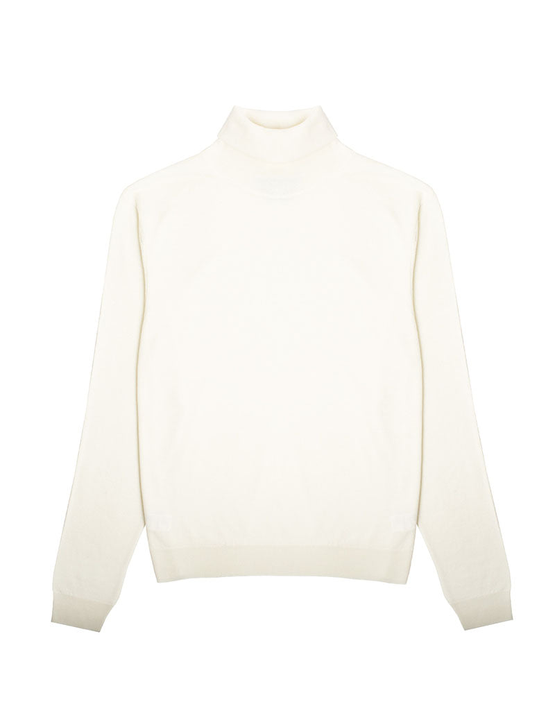 Sunspel Womens Merino Silk Roll Neck Sweater Ivory