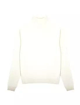 Sunspel Womens Merino Silk Roll Neck Sweater Ivory