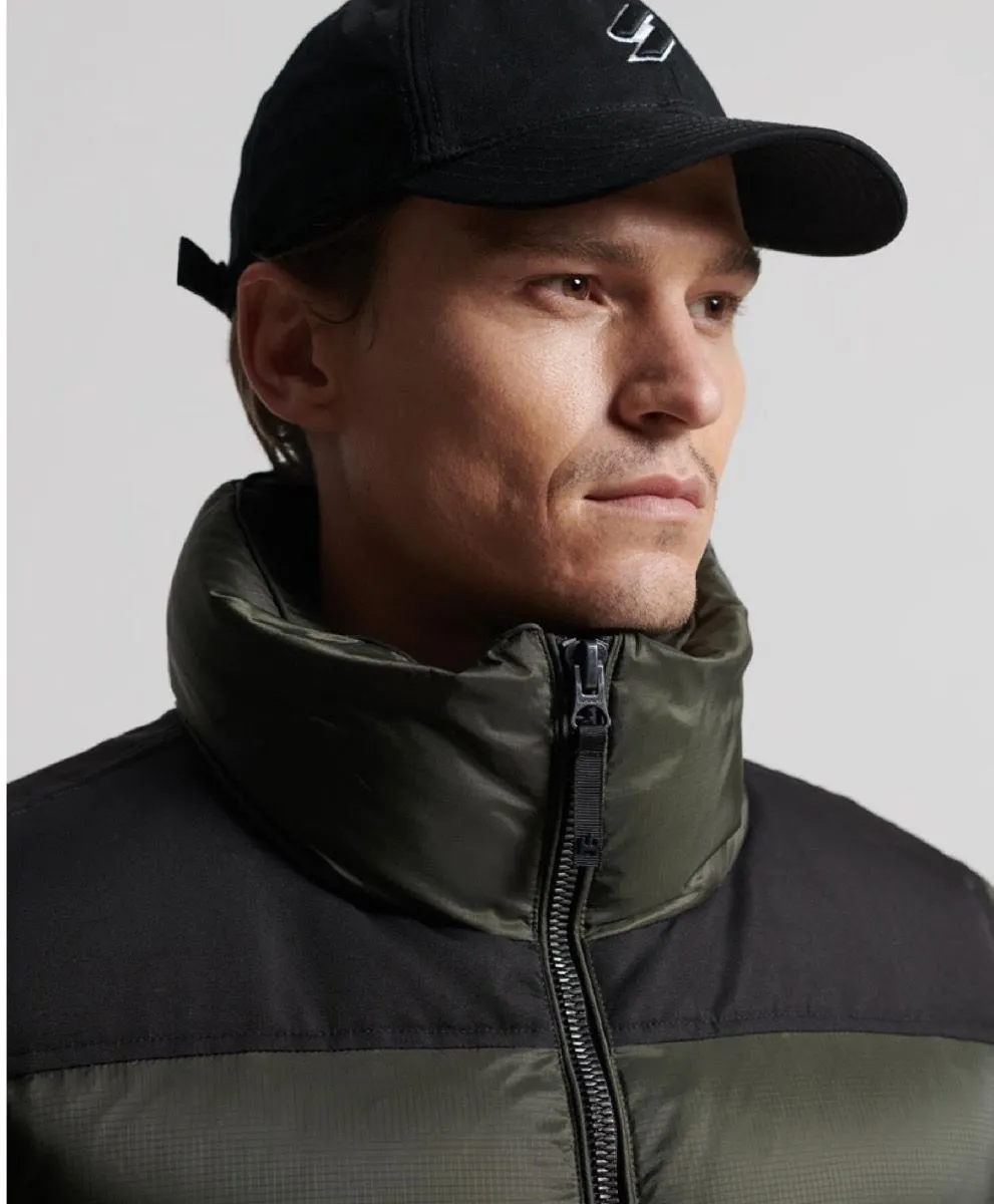 Superdry Longline Code Down Puffer Jacket Dark Moss