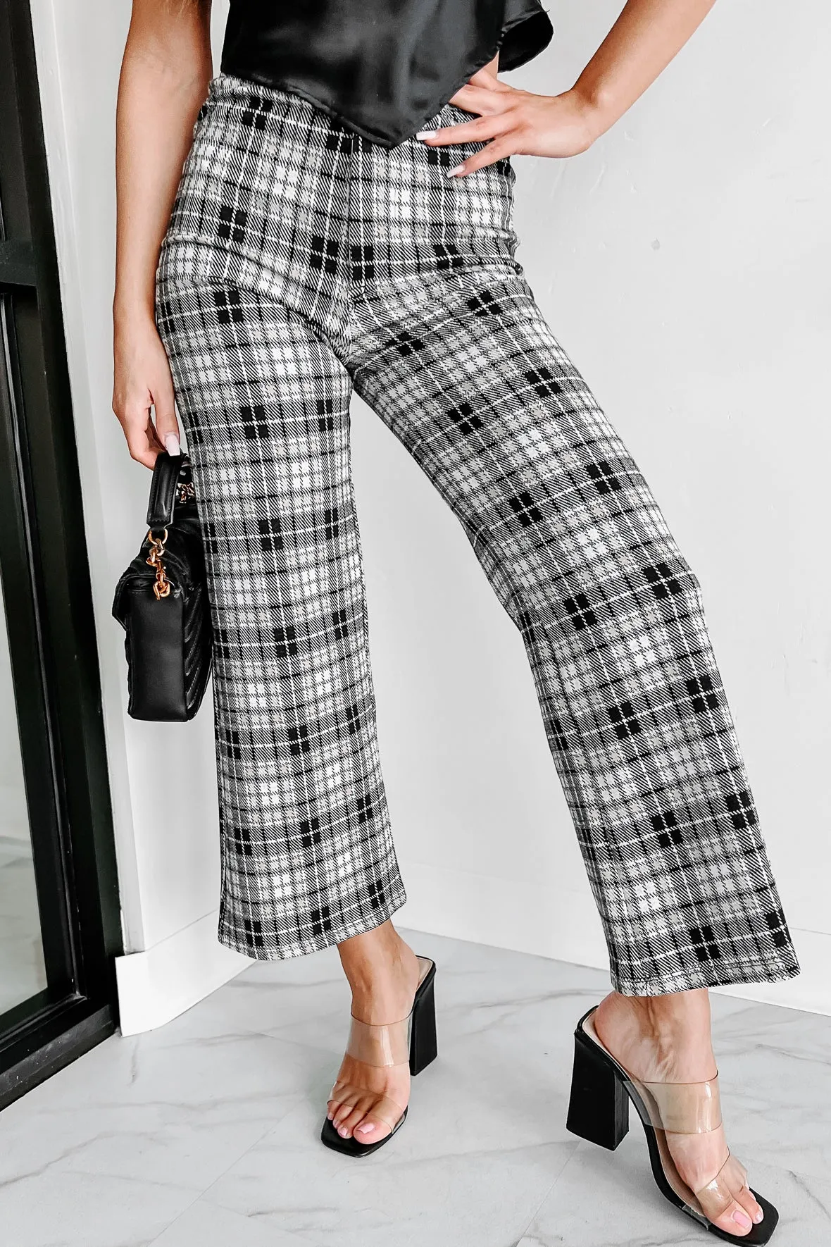 Superior Staple Plaid Wide Leg Pants (Black/Taupe)