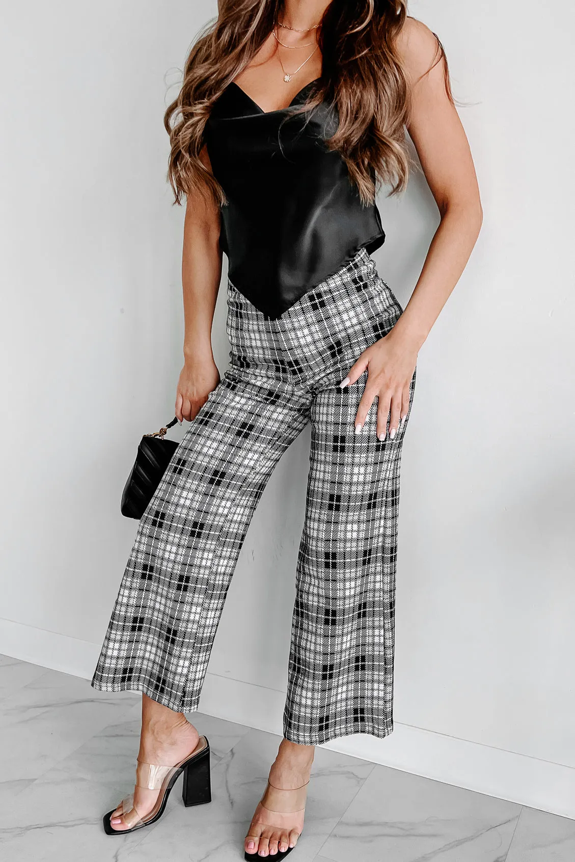 Superior Staple Plaid Wide Leg Pants (Black/Taupe)