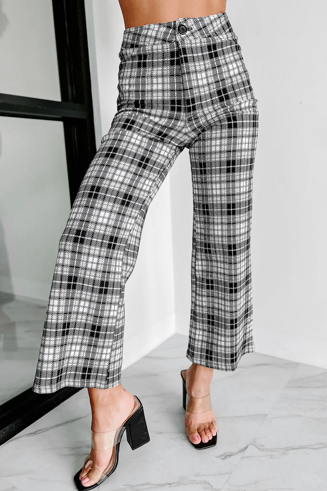 Superior Staple Plaid Wide Leg Pants (Black/Taupe)