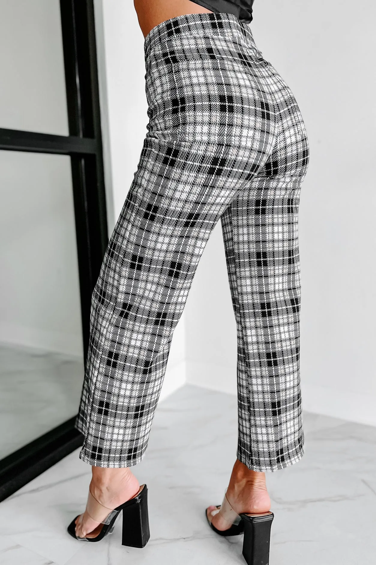 Superior Staple Plaid Wide Leg Pants (Black/Taupe)