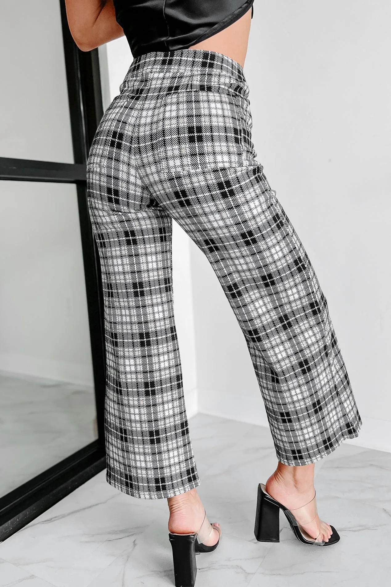 Superior Staple Plaid Wide Leg Pants (Black/Taupe)