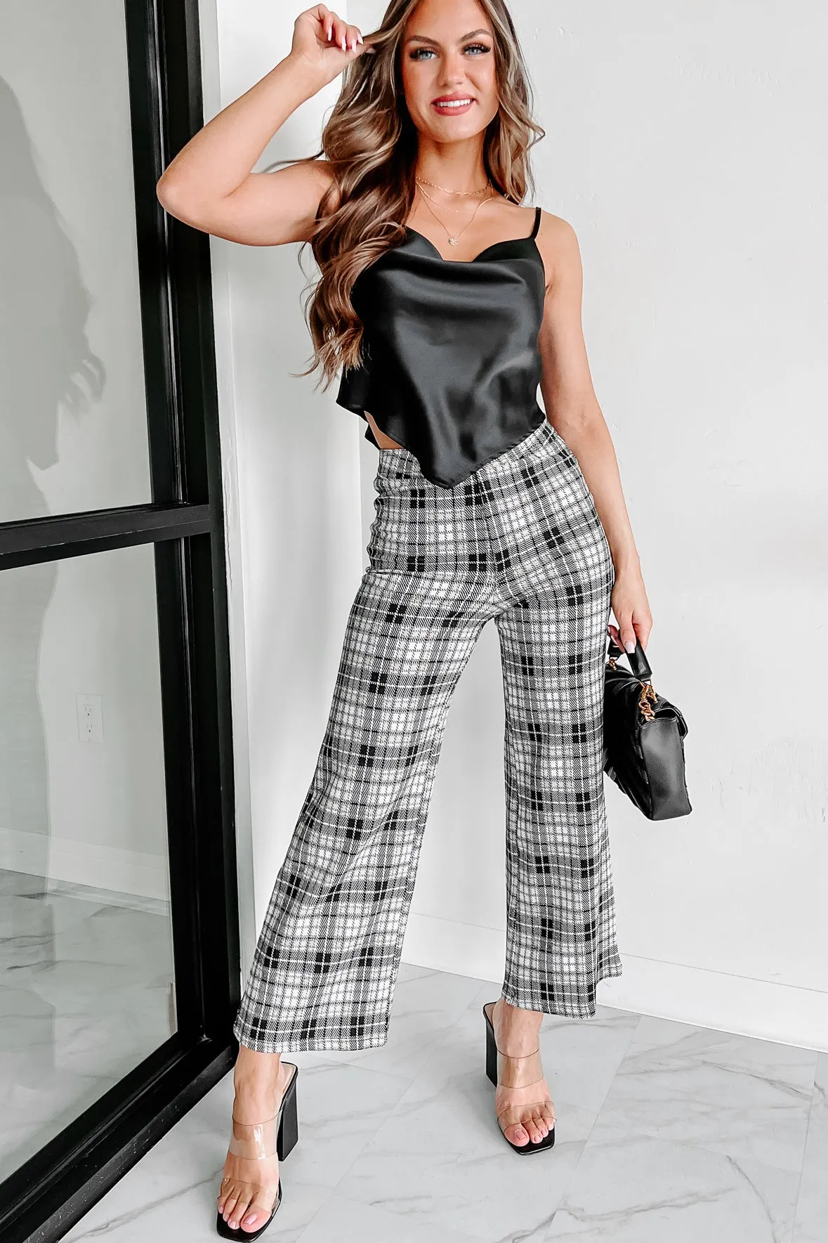 Superior Staple Plaid Wide Leg Pants (Black/Taupe)