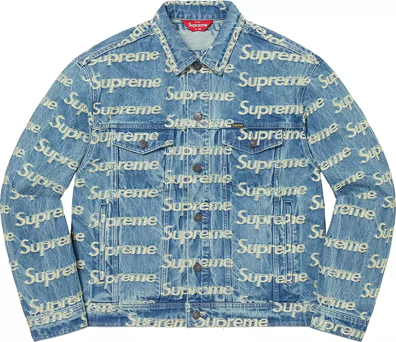 Supreme Frayed Logo Denim Trucker Jacket Blue