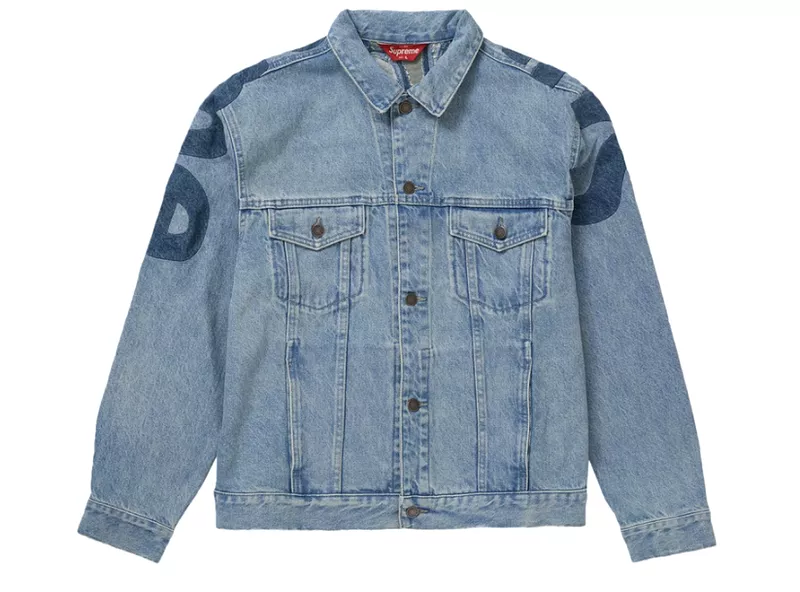 Supreme Inset Logo Denim Trucker Jacket Washed Blue