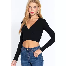 Surplice W/tie Rib Knit Top