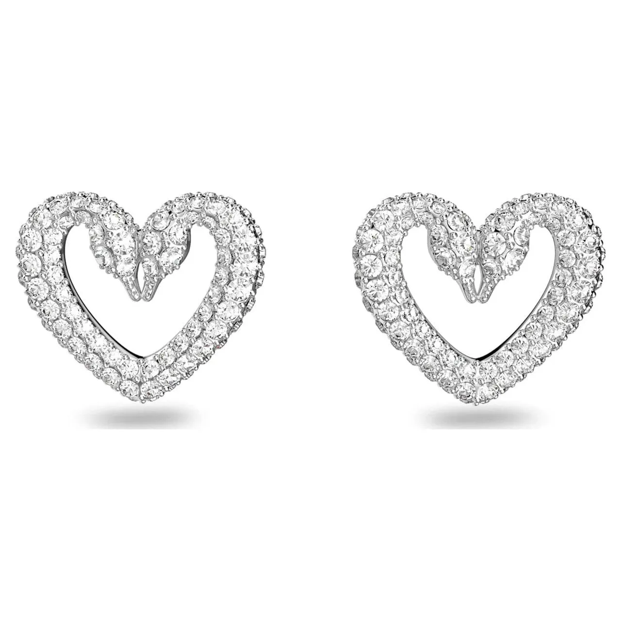 Swarovski Una Stud Earrings, Heart, Small, White, Rhodium Plated -5625535