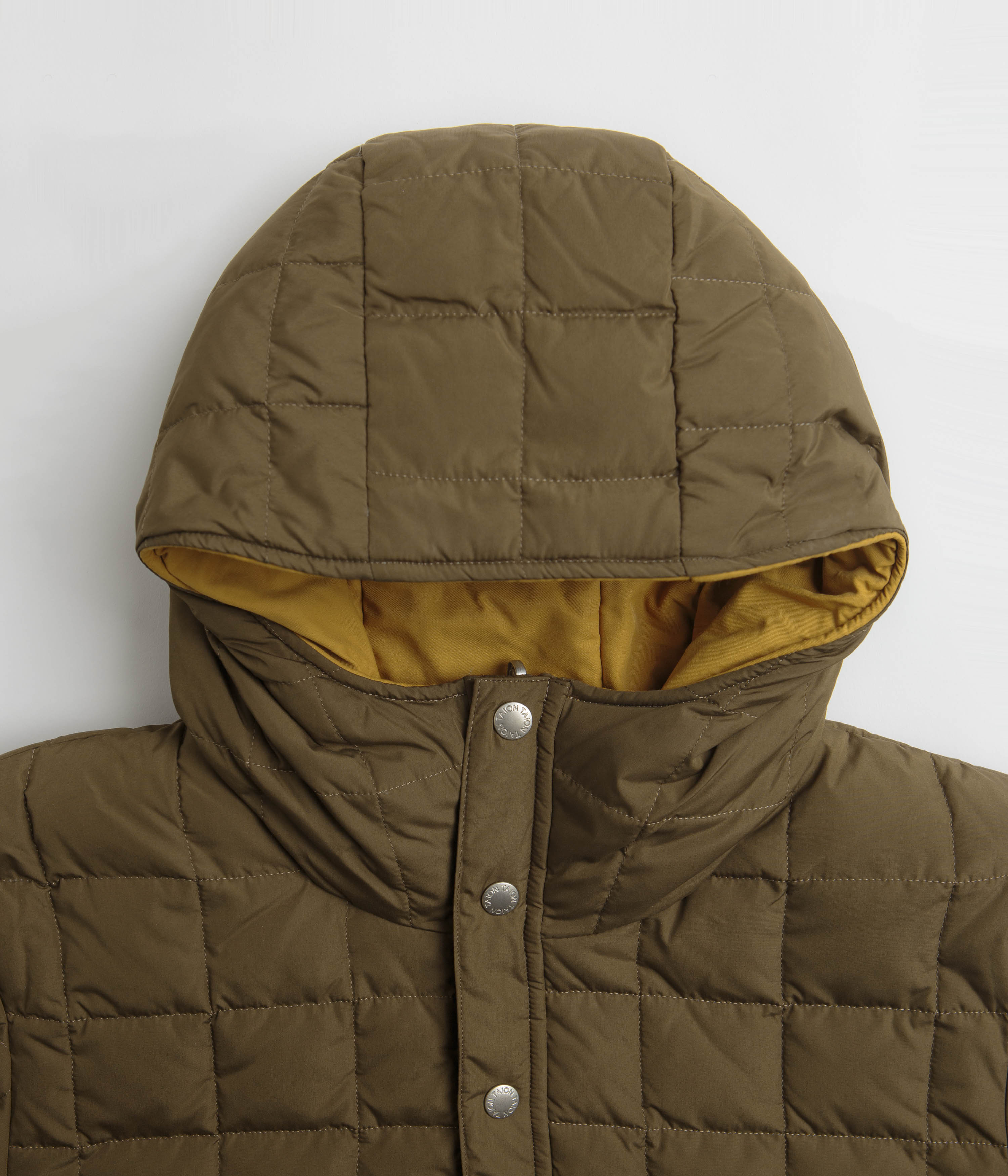 Taion Reversible Down Hooded Jacket - Olive / Camel / Beige