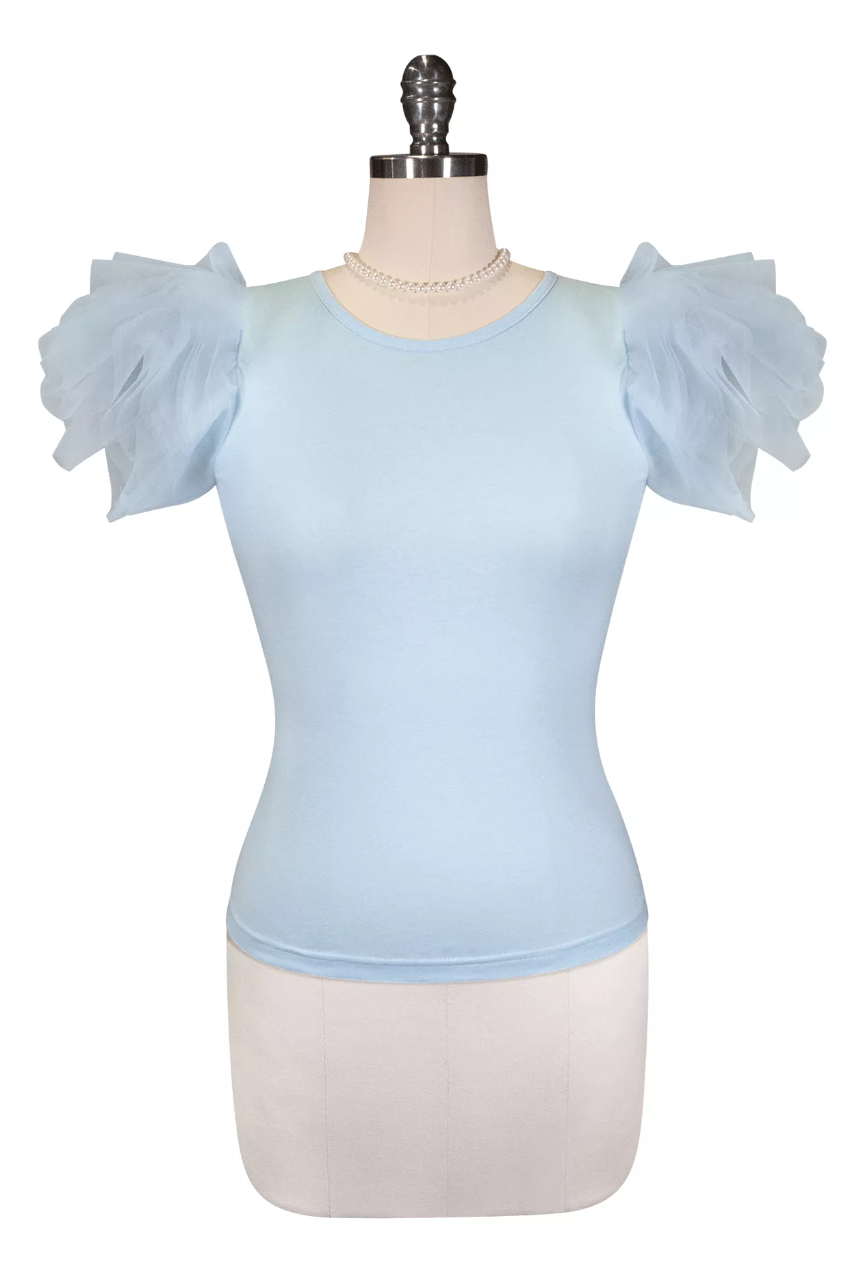 Tea Rose Tulle Sleeve Top (Blue)