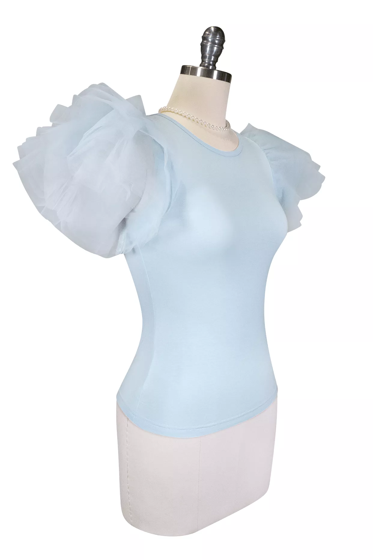 Tea Rose Tulle Sleeve Top (Blue)